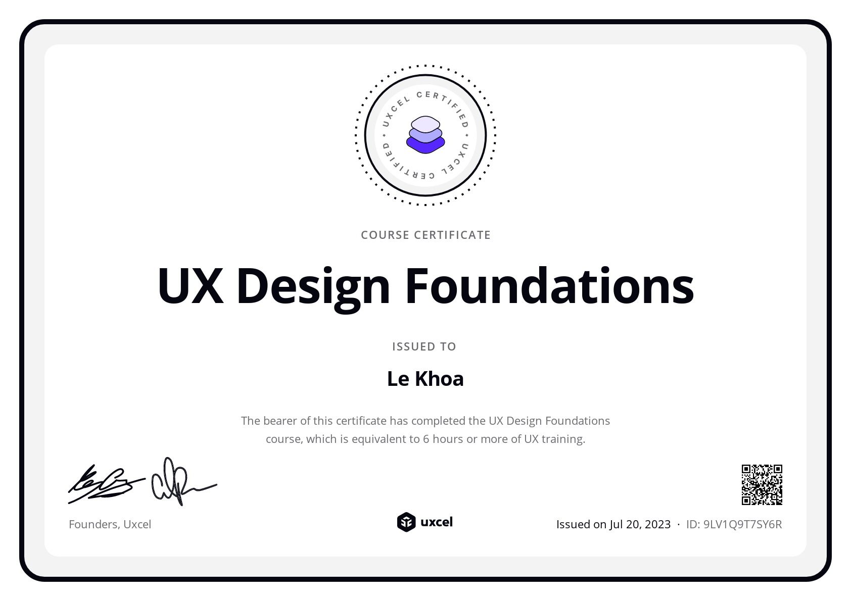 Le Khoa's certificate